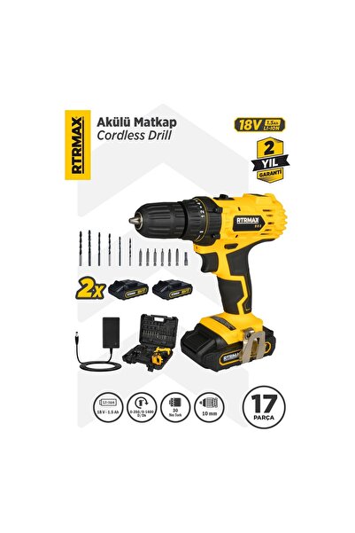 Rtrmax Akülü matkap 18 v 2x1,5 akü 1400 ddk 30 nm
