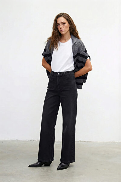 Bluewhite Дамски дънки с висока талия и широки крачоли в цвят антрацит