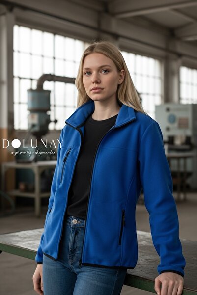 Dolunay İş Elbiseleri Saks Blue Fleece Coat - 3 Pockets