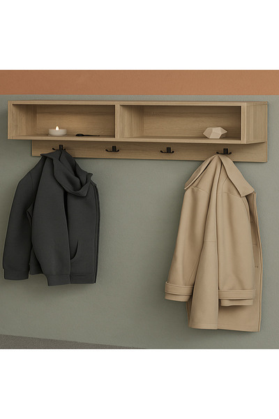 Alesta Life Fonksiyonel Raflı Portmanto Duvar Askılığı Elbise Askılığı Raflı ...