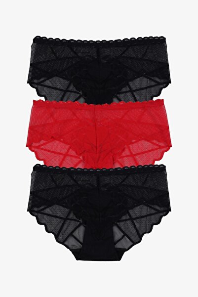koza iç giyim سراويل داخلية نسائية من الدانتيل بتفاصيل قلب مكونة من 3 قطع