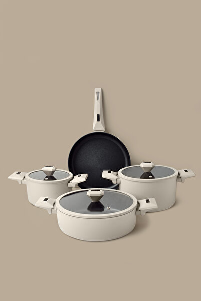 Gigilli Cristel 7 Piece Titanium Pots and Pans Set Cream