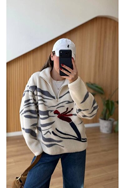 Mzr Collection سترة نسائية من الصوف الصناعي بنمط الكاياك مع جيب بسحاب