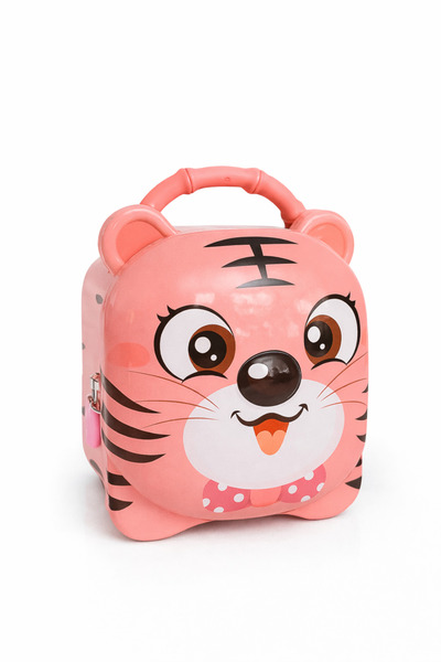 Jaju Baby حصالة معدنية على شكل دب وردي لطيف للأطفال مع قفل