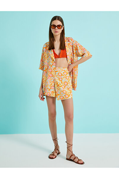 Koton Μίνι σορτς φούστα Çiçek με τύπωμα από λινό μείγμα