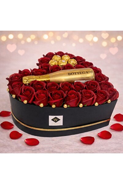 velve Aranjament floral Opulence,trandafiri de sapun,Prosecco Bottega Gold si...