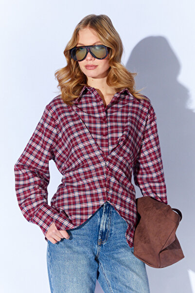 Manche Καρό πουκάμισο με λεπτομέρεια δέσιμο στο μπροστινό μέρος σε χρώμα μπορ...