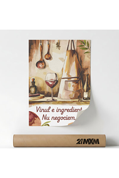 21mxm Poster 'Vinul e ingredient' Pe Panza Mata – Design Minimalist Bucatarie...