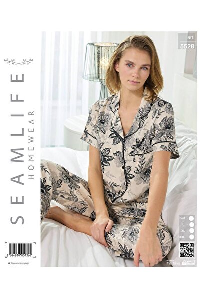 seamlife Γυναικείο κοντομάνικο υφαντό πουκάμισο με κουμπιά μπροστά Σετ πιτζάμες