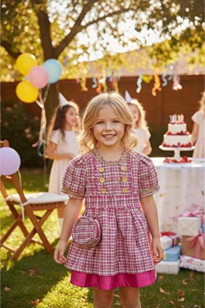 Hilal Akıncı Kids Жіноча тканинна спідниця Chanel на золотих ґудзиках на підк...