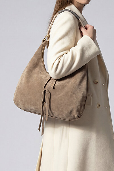 Marjin Geantă de umăr pentru femei din piele naturală cu fermoar și buzunar i...