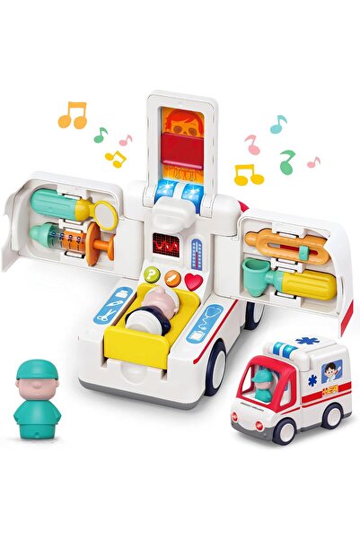 Hibobi Premium لعبة سيارة إسعاف تعليمية على شكل متجر مزودة بأضواء ومؤثرات صوتية