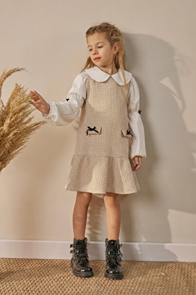 Minipodyum Rochie pentru fete guler tip Peter Pan cu cămașă de sărbătoare