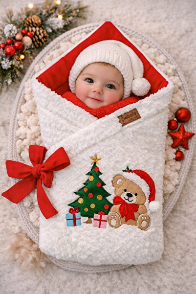 Bebella Winter Baby Blanket & Swaddle - Pine Tree & Teddy Bear Embroidered Ho...