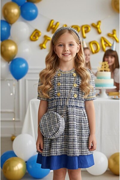 Hilal Akıncı Kids Kız Çocuk Chanel Kumaş Gold Düğmeli Etek Içi Astarlı Tütülü...