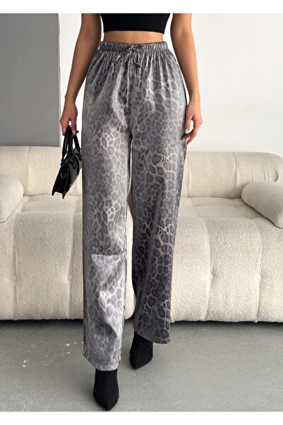 PUCKA FASHION Pucka Leopar DEsenli Parlak Dpkuma Yüksek Bel Pantolon