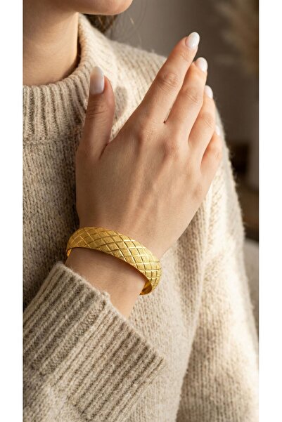 FerizZ 22 Ayar Altın Kaplama Baklava Deseneli 15 Mm Bilezik Blz-1426