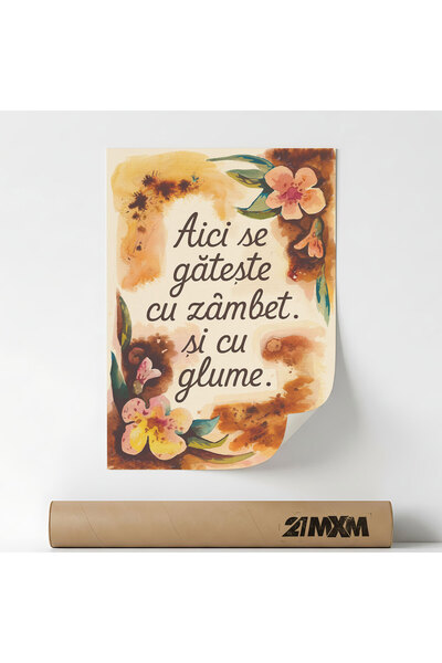 21mxm Poster 'Cu zambet si cu glume' Pe Panza Mata – Design Minimalist Bucata...