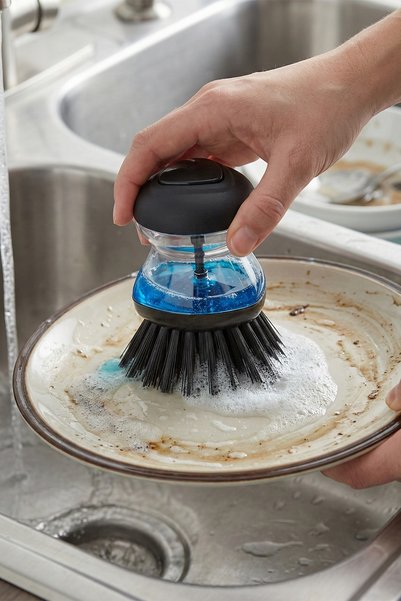 Emofom Dish Brush with Button and Detergent Container Dish Sponge Kitchen Sponge Practical Sink Brush