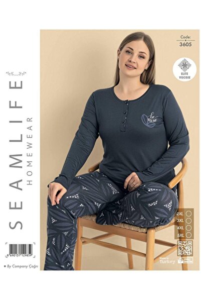 seamlife Γυναικείο Σετ Πιτζάμες Μεγάλου Μεγέθους Elite Viscose με μακριά μανίκια