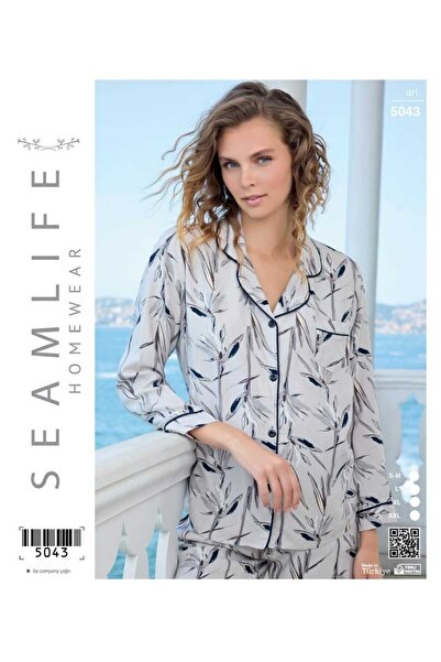 seamlife Set de pijamale pentru femei, cu mâneci lungi, cu nasturi, cu modele...