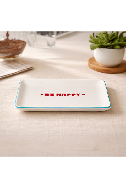 Evidea Kitchen Be Happy Servis Tabağı - Kırmızı / Pembe - 13x18 cm