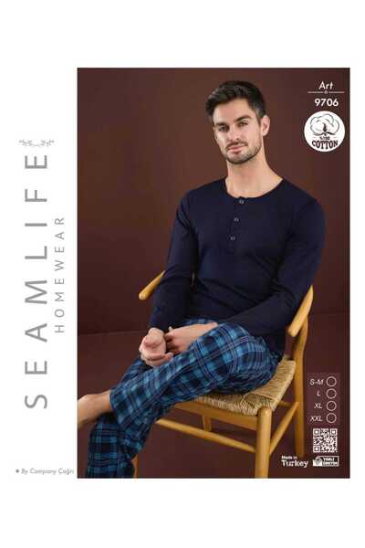 seamlife Ανδρικό Σετ Πιτζάμες Βαμβακερό Χτενές Μακρυμάνικο