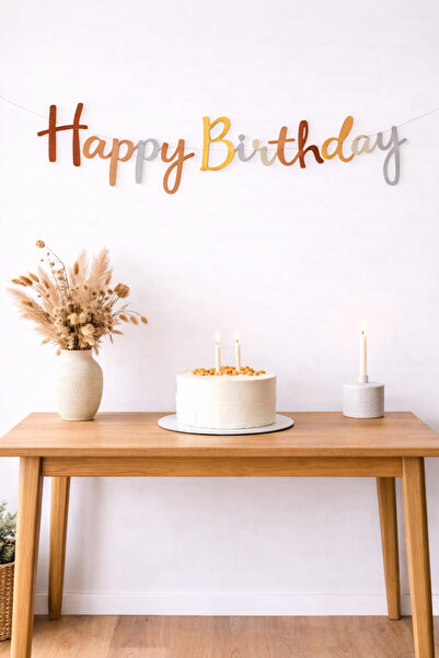 Baloncu Nene Kahverengi Krem Happy Birthday Yazılı Banner Kutlama Doğum Günü Set