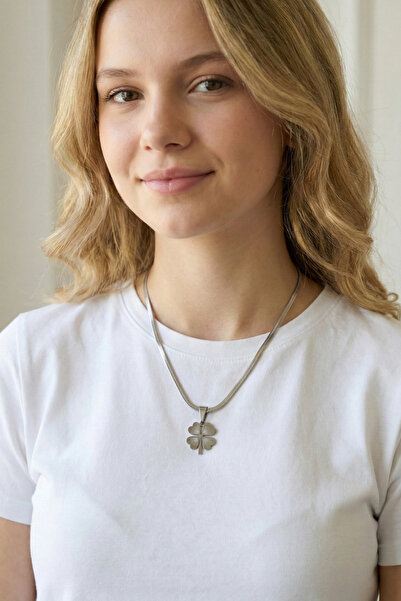 JewelsofHope İtalyan Zincir Yonca Figürlü 316L Çelik Kadın Kolye - Kararmaz G...