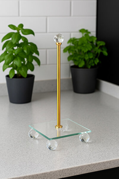 MİS KİTCHEN Crystal Ball Gold Metal Round Napkin Holder Glass Based Napkin Ho...