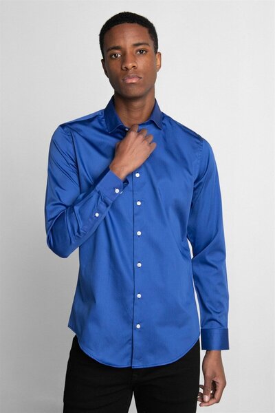 Tudors Ανδρικό πουκάμισο μακρυμάνικο βαμβακερό σατέν Premium με λεπτή εφαρμογή