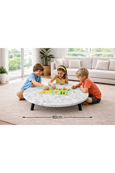 Alesta Life 80 Cm Çap - Beyaz M. Desenli Katlanabilr Yer Sofrası Hamur Açma T...