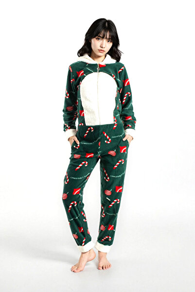 Ecrou Women's Green Christmas Fleece Jumpsuit