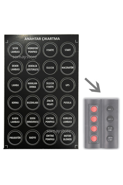 SomayStore Yuvarlak Tekne Anahtar/Switch İçin Türkçe Çıkartma 20mm