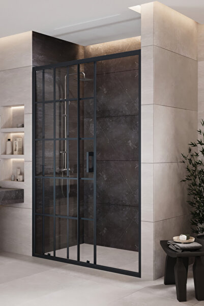 MONAQUA Arteko Duşakabin Ön Cephe, 1 Sabit 1 Kayar - Antrasit Profil - Karola...