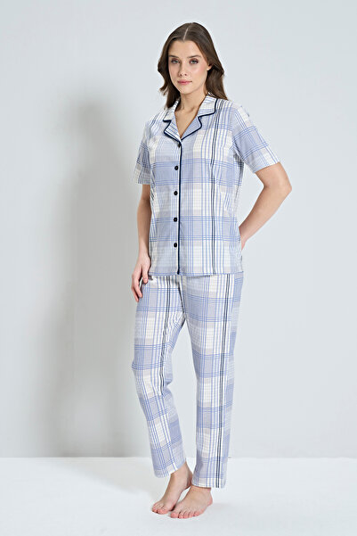 Pijadore Жіночий піжамний комплект з коротким рукавом, ґудзиками спереду та к...