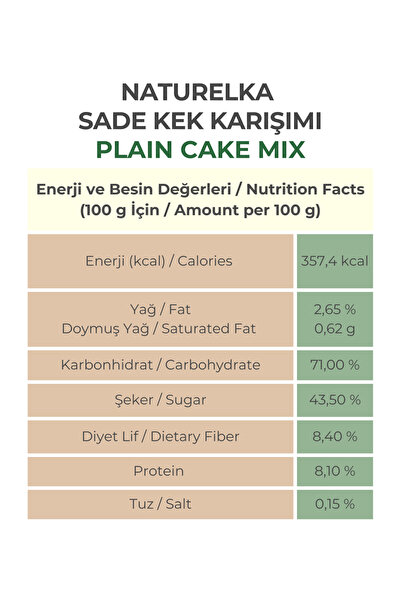 Naturelka Glutensiz Sade Kek Karışımı 250 gr