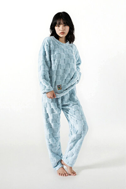 Ecrou Women's Gray Welsoft Good Embroidery Top and Bottom Pajama Set