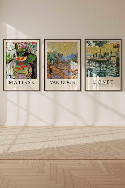 Buka Shops Matisse, Van Gogh, Monet 3'lü Tablo Seti Çerçeveli Renk Seçenekli