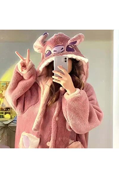 Choice بيجاما شتوية وردية اللون من ديزني ستيتش، مقاس متوسط ​​(40-55 كجم)، بنق...