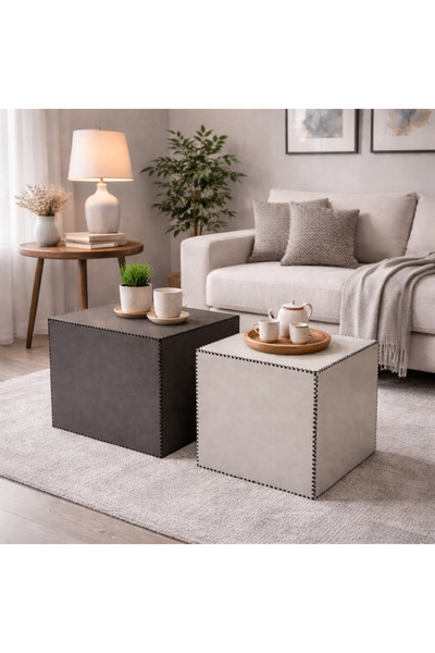 MK Design Gri Küp kare yan sehpa - orta sehpa - konsept sehpa modüler 2 li se...