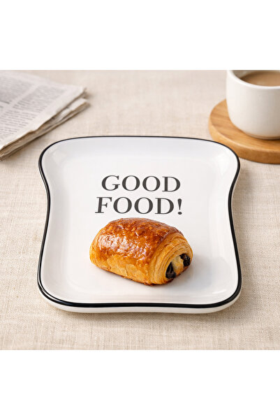 Evidea Kitchen Good Food Desenli Servis Tabağı - Siyah / Beyaz - 19 cm