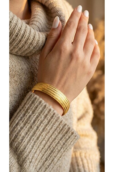 FerizZ İmitasyon Bilezik Altın Kaplama 1.5 cm Çizgili Model BLZ-3088