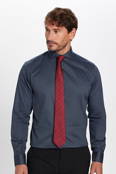 Tudors Slim Fit Uzun Kollu Koton Saten Premium Seri Erkek Antrasit Gömlek