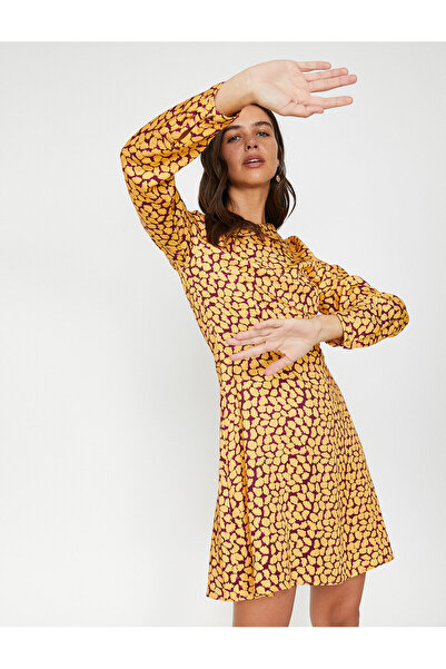 Koton Rochie midi cu mânecă lungă detaliată cu guler roz pentru femei 9YAL882...