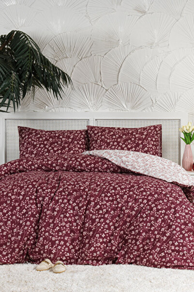 Elart طقم غطاء لحاف جاسمين مزدوج 100% قطن مع ملاءة مرنة (200×220 سم) لون أحمر...