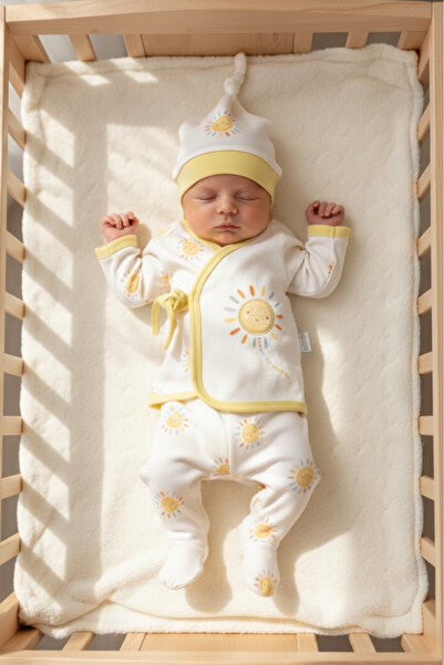 BABYLİM Unisex Bebek Hastane Çıkışı Güneş Desenli Yandan Bağlamalı %100 Pamuk...