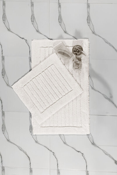 Elart Luin Bathroom Rug Mat Set Cotton 2 Pieces (60X100 cm) Cream