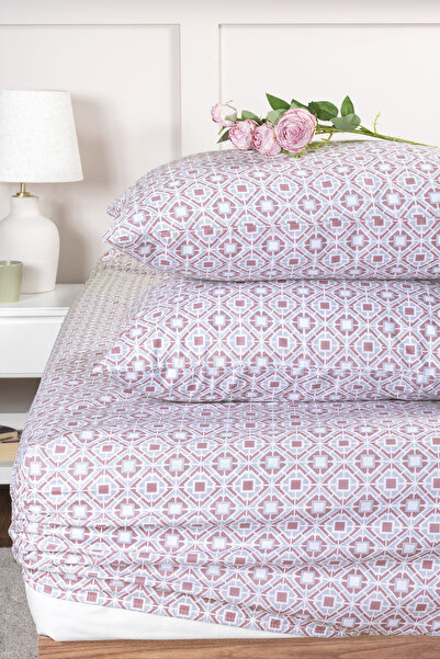 Elart Fancy Bed Sheet Set Elastic Fitted Printed (160X200 cm) Dried Rose