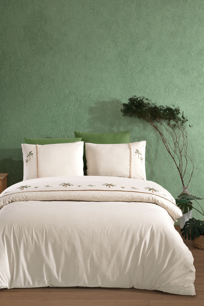 Elart طقم غطاء لحاف من نسيج النخيل مزدوج (200×220 سم) أخضر